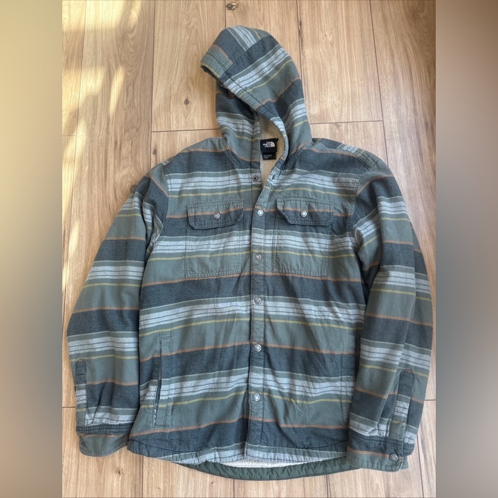 Men's THE NORTH FACE Campshire Hooded Shirt Shacket Size L Sherpa Lined Green